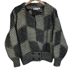 Vintage SEGUE Women’s Wool Blended Black/Gray Cardigan Sweater Top Size M